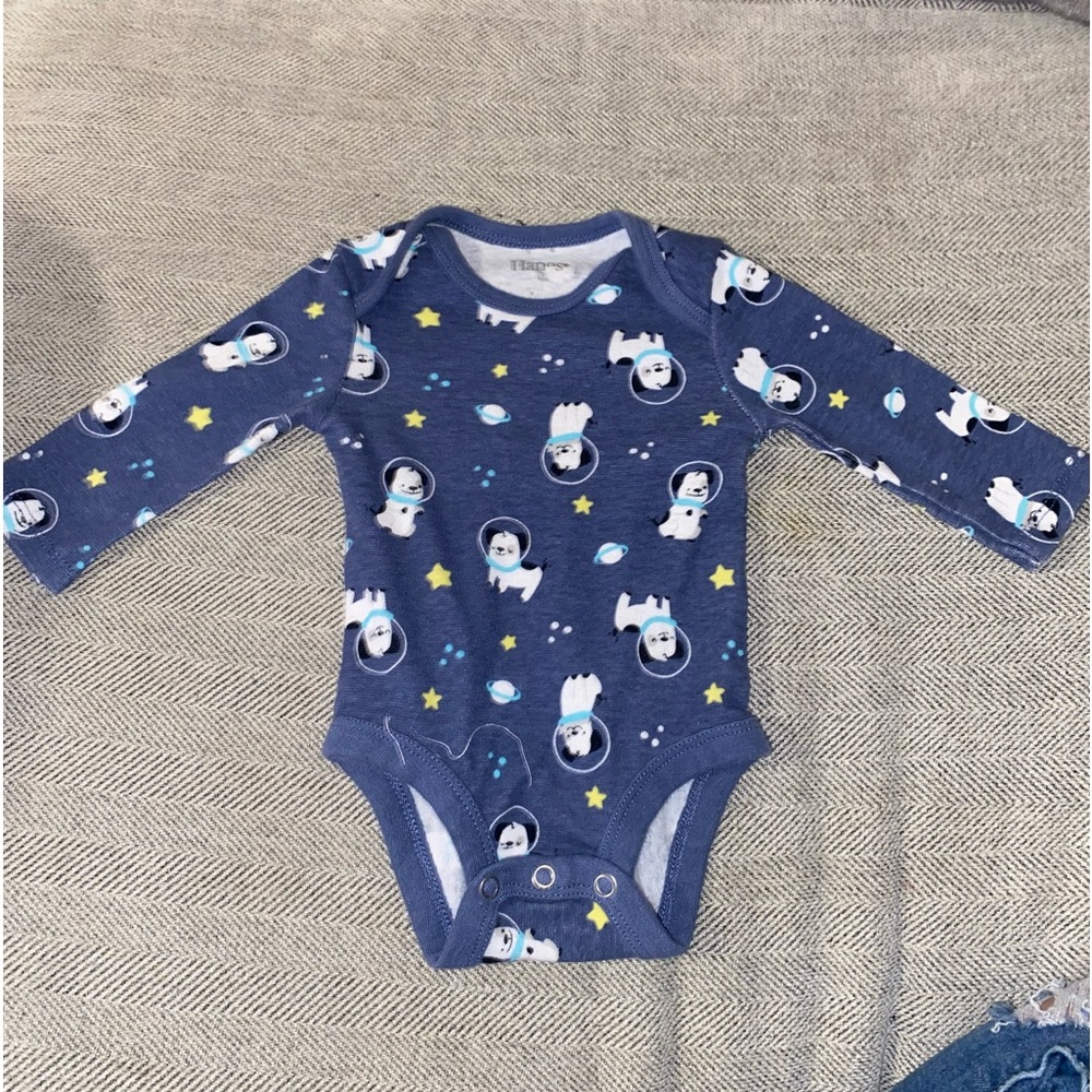 Hanes Astro puppy bodysuit 0-3M long sleeve